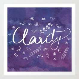 Purple Watercolor Typography Word Art Spiritual Meditation Yoga Motivational Clarity Quote Art Print