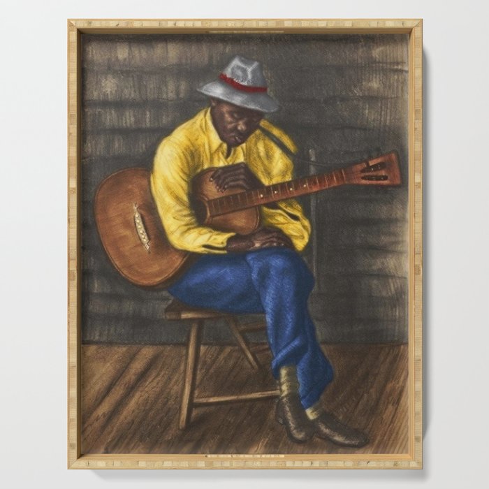 African American Masterpiece Sleepy time down south with guitar portrait painting by Saul Kovner Serving Tray