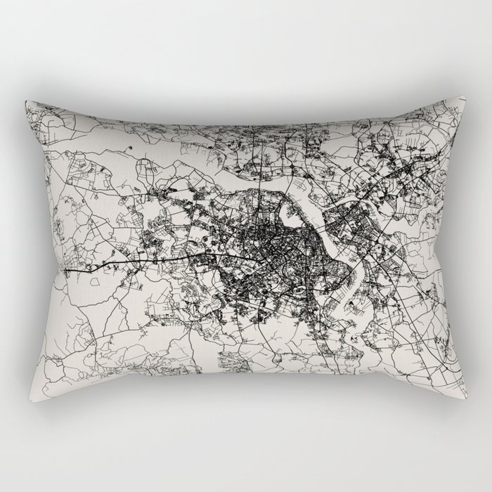 Hanoi Vietnam City Map - Black and White Aesthetic Rectangular Pillow