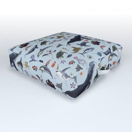 SEA CREATURES poster with names Outdoor Floor Cushion