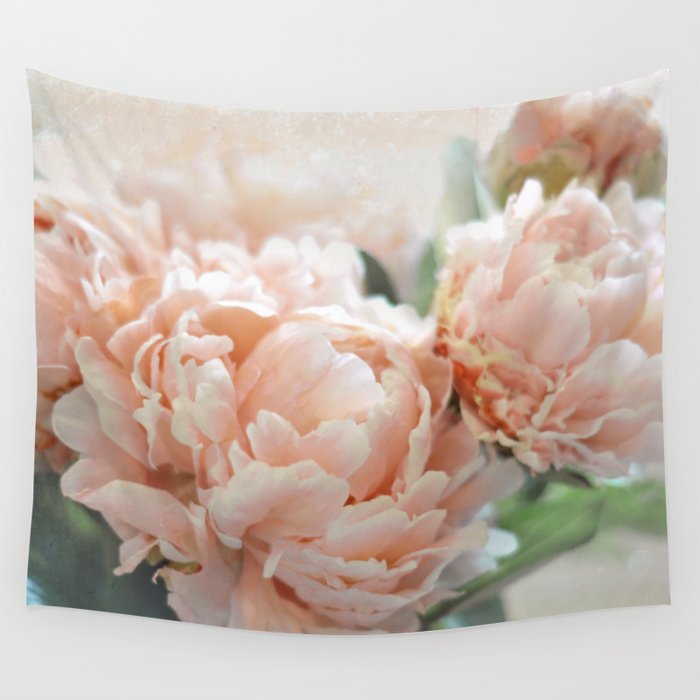 Peach Peonies Wall Tapestry