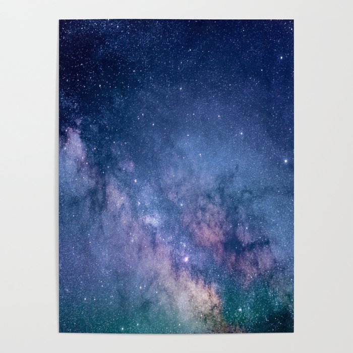 purple blue universe night sky stars galaxy Poster