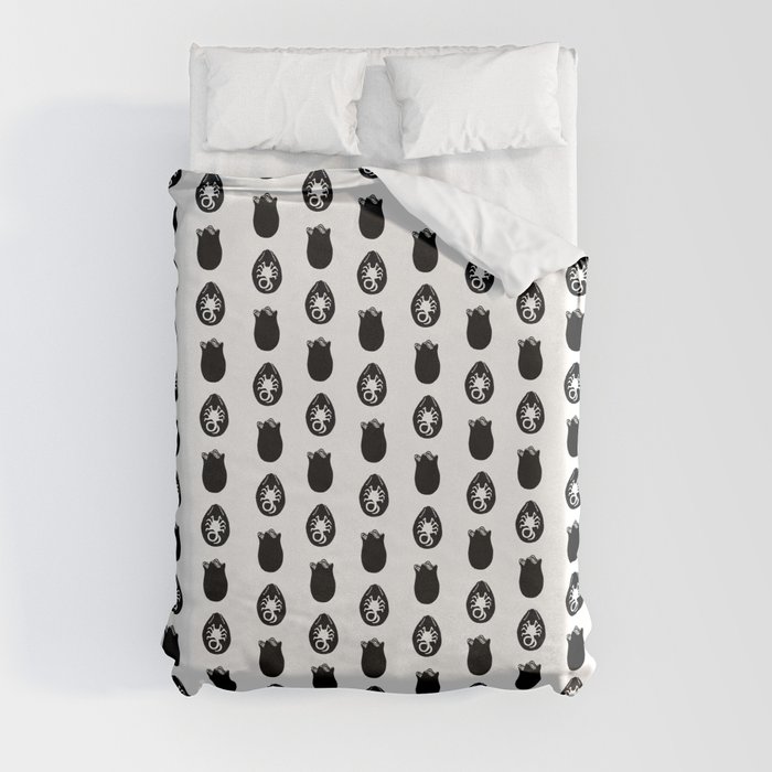 Alien Eggs Pattern White and Black Duvet Cover