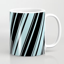 [ Thumbnail: Powder Blue and Black Colored Striped Pattern Coffee Mug ]