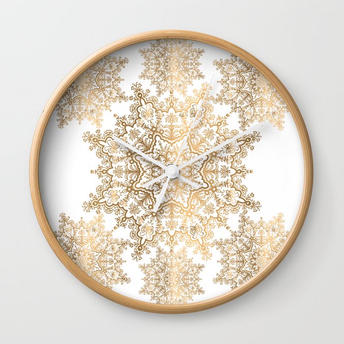 Set of Golden Mandalas Isolated on Background Wall Clock