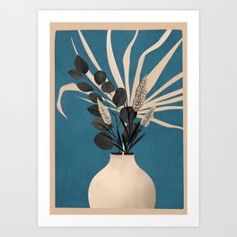 Minimal vase with plant leaves 3 Art Print