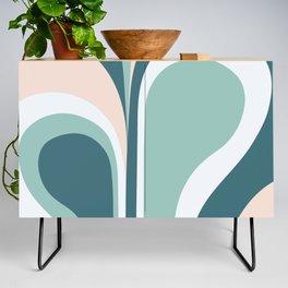 Retro Groovy Abstract Design in Peach, Teal and Light Blue Credenza