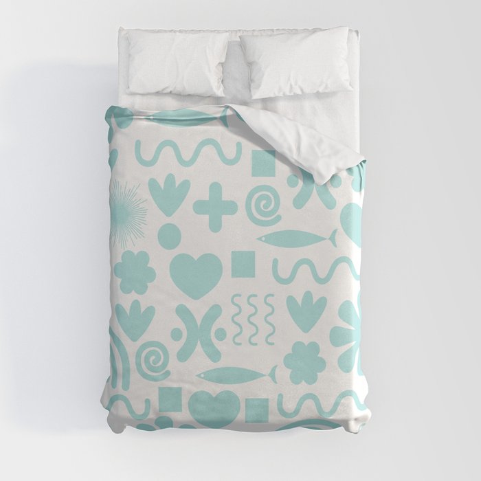 Natural Miscellany Pattern in Pale Pastel Turquoise Teal Blue  Duvet Cover