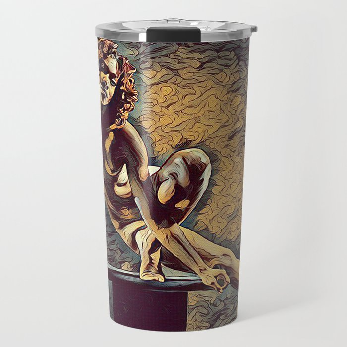 0953s-ZAC Dancer on Pedestal Graceful Young Black Woman Rendered in the Style of Antonio Bravo Travel Mug