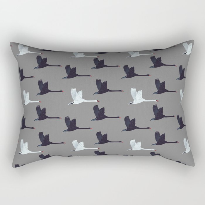 Flying Elegant Swan Pattern on Grey Background Rectangular Pillow