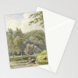 Landschap met figuren in een roeibootje by Georgius Jacobus Johannes van Os Stationery Card