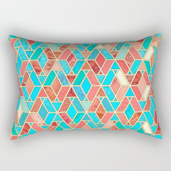 Melon and Aqua Geometric Tile Pattern Rectangular Pillow