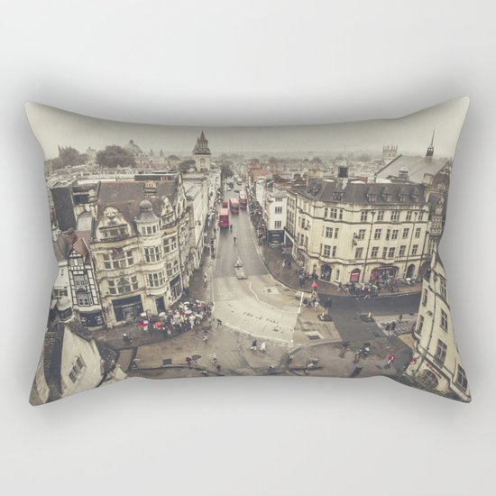 Red buses at Oxford Rectangular Pillow