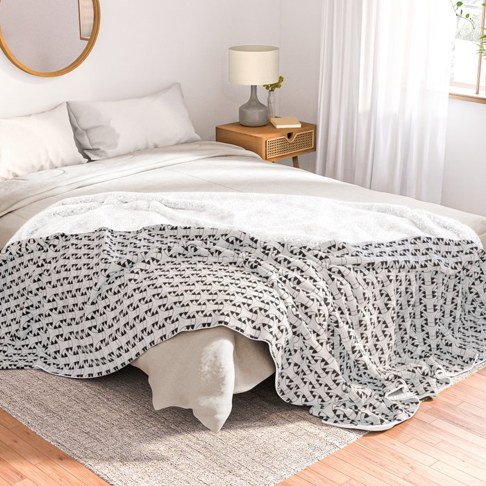 Black and White Basket Weave Shape Pattern 2 - Graphic Design Throw Blanket