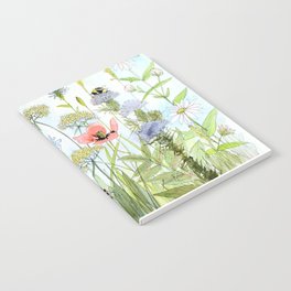Floral Watercolor Botanical Cottage Garden Flowers Bees Nature Art Notebook