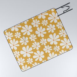 Retro Daisy Pattern - Golden Yellow Bold Floral Picnic Blanket