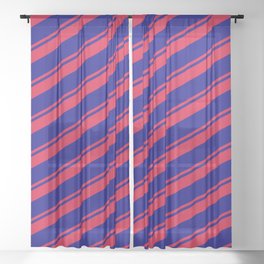 [ Thumbnail: Crimson and Blue Colored Lines/Stripes Pattern Sheer Curtain ]