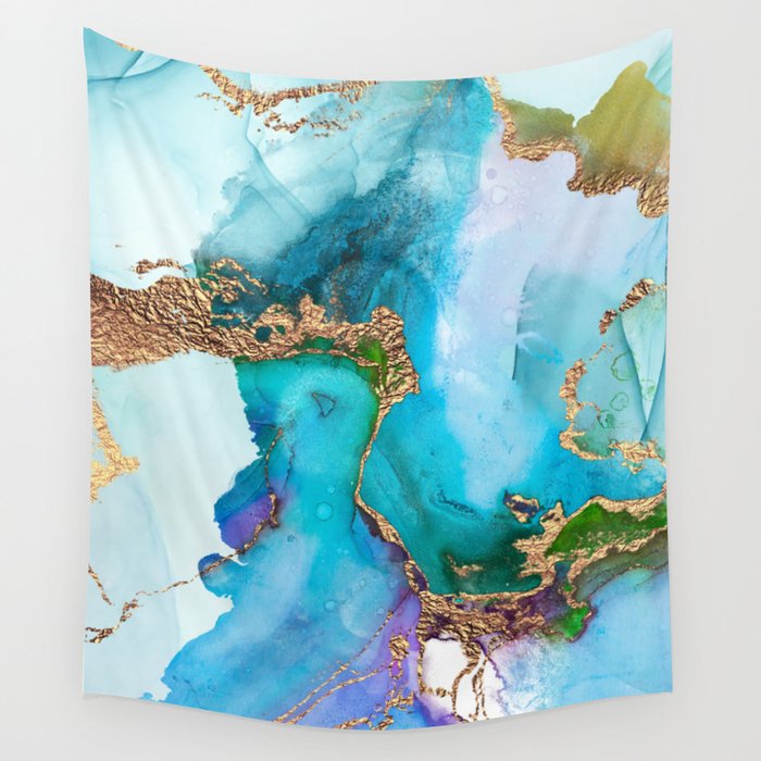 Arctic Blue And Gold Glamour Wall Tapestry
