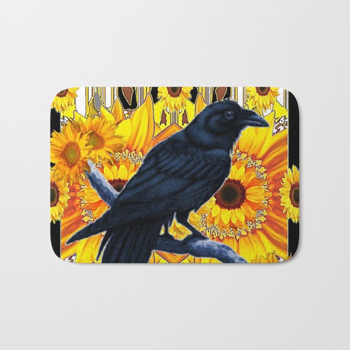 GRAPHIC BLACK CROW & YELLOW SUNFLOWERS ABSTRACT Bath Mat