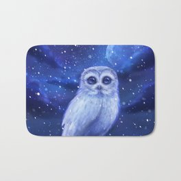 Winter owl Bath Mat | Snow, Cute, Drawing, Animal, Pet, Moonlight, Beautiful, Christmas, Moon, Holiday 