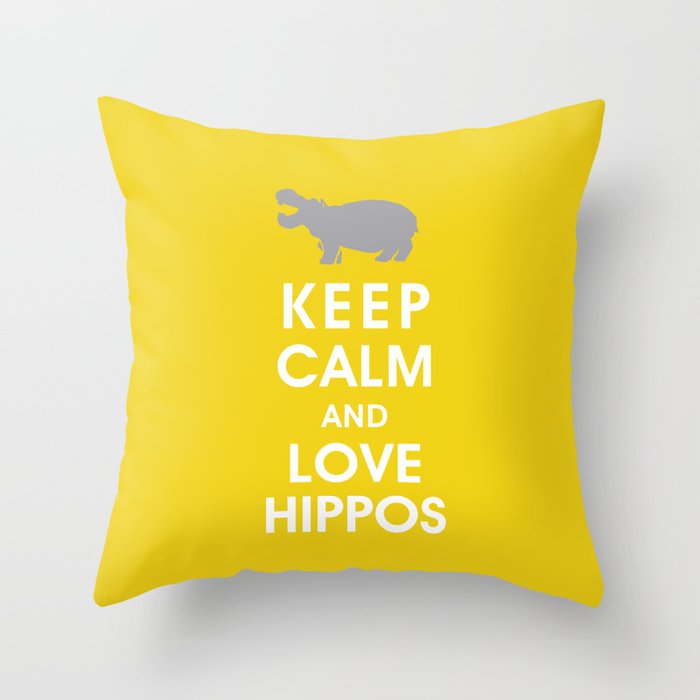 Keep Calm and Love Hippos Throw Pillow