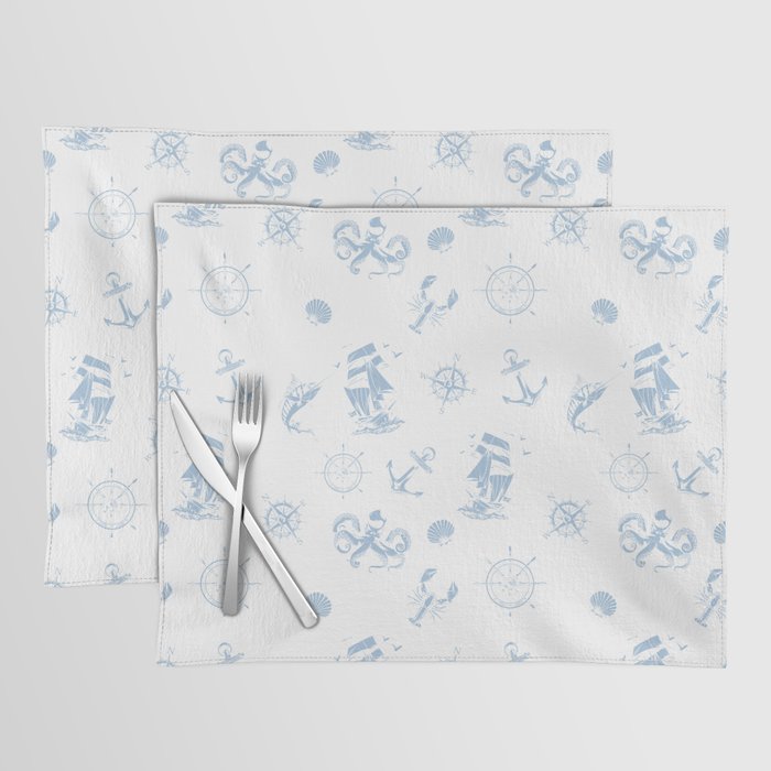 Pale Blue Silhouettes Of Vintage Nautical Pattern Placemat