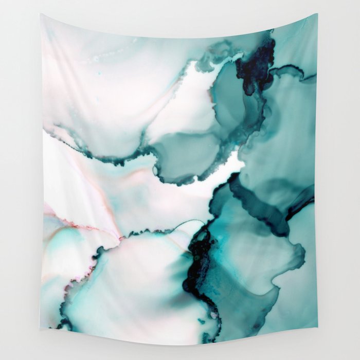 Teal Blue Green Abstract Ink Art, Abstract Alcohol Ink Painting no.3 Wall Tapestry