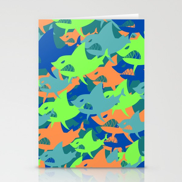 retro colorful shark pattern  Stationery Cards
