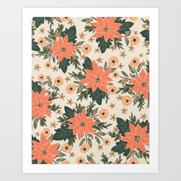 Christmas flower bouquet-coral peach and off-white Art Print