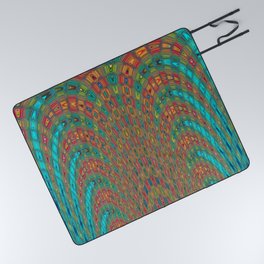 Turquoise Green And Rust Red Abstract Wave Pattern Picnic Blanket