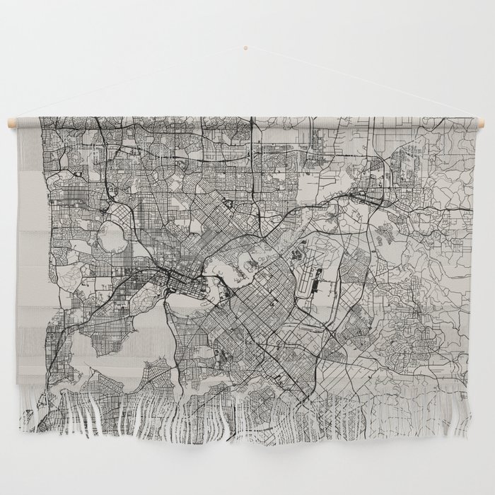 Perth - Australia - Black and White City Map Wall Hanging