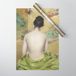Japanese Woman Sitting on a Kimono Wrapping Paper