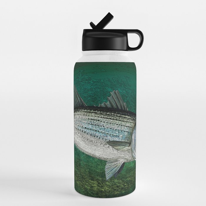 Striped Bass Fishing Art Prints Water Bottle by FishwearDesigns