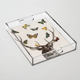 The Stag and Butterflies | Deer and Butterflies | Vintage Stag | Vintage Deer | Antlers | Woodland | Acrylic Tray