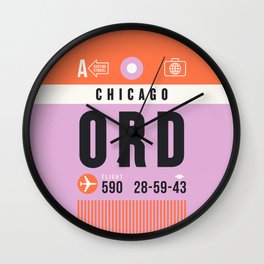 Luggage Tag A - ORD Chicago USA Wall Clock | Airline, Chicago, Graphicdesign, Tag, Airport, 70S, Pass, Retro, Curated, 60S 