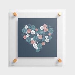 Rose hearts blue pastel pink and white on dark blue background Floating Acrylic Print