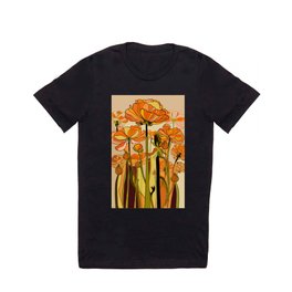 70s, Orange California poppies, mid century, 70s retro, flowers T Shirt