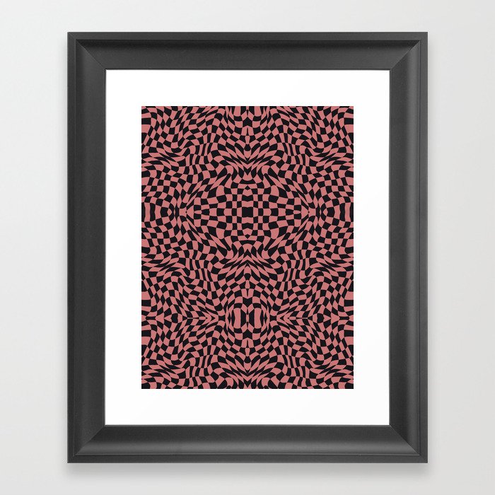 Burnt pink checker symmetrical pattern Framed Art Print