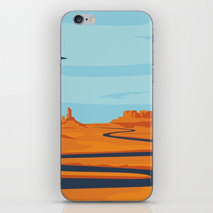  landscape with deserted valley, mountains, dark winding river and flying saucer in the sky. Decorative illustration on the theme of of alien invasion. Western scenery and UFO iPhone Skin