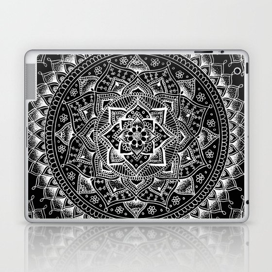 White Flower Mandala on Black Laptop & iPad Skin