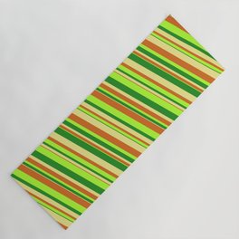 [ Thumbnail: Forest Green, Tan, Chocolate, and Light Green Colored Lined/Striped Pattern Yoga Mat ]
