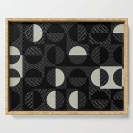 Stripes Circles Squares Mid-Century Checkerboard Black Green White Serving Tray