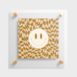 Golden ochre smiley wavy checker Floating Acrylic Print