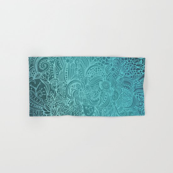 Detailed zentangle square, blue colorway Hand & Bath Towel
