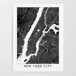 New York City Black And White Map Poster