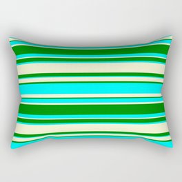 [ Thumbnail: Light Yellow, Green, and Aqua Colored Lined Pattern Rectangular Pillow ]
