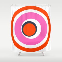 Modern Abstract Circles Pink Red and Navy Blue Shower Curtain
