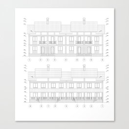 Townhouse building detailed architectural technical drawing, vector blueprint Canvas Print