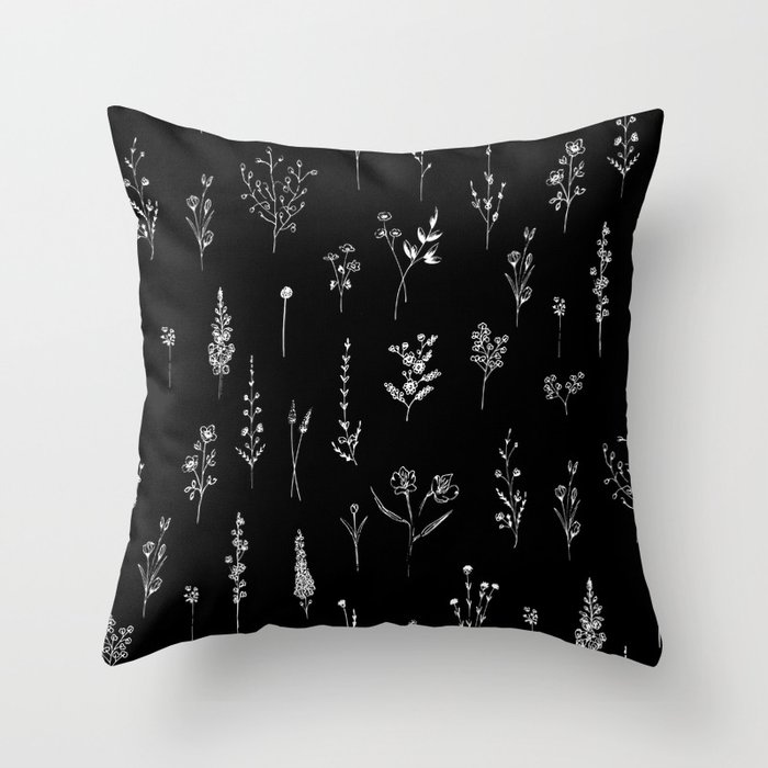 Black wildflowers Throw Pillow
