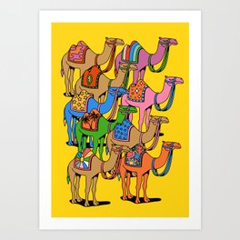 Colorful Desert Camels Colourful Morroco Sahara 60s World Traveller Art Print